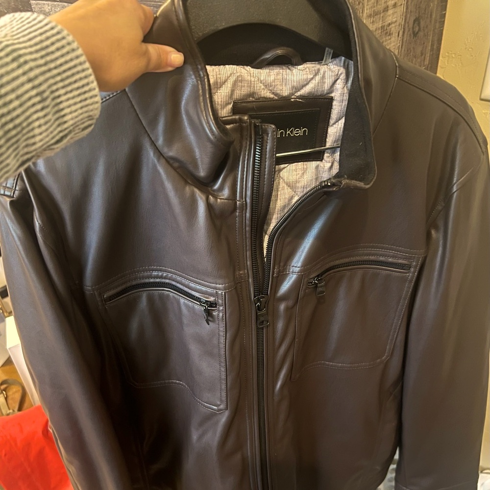 Men’s, Calvin Klein, vegan leather moto jacket // XL // espresso brown // NWT